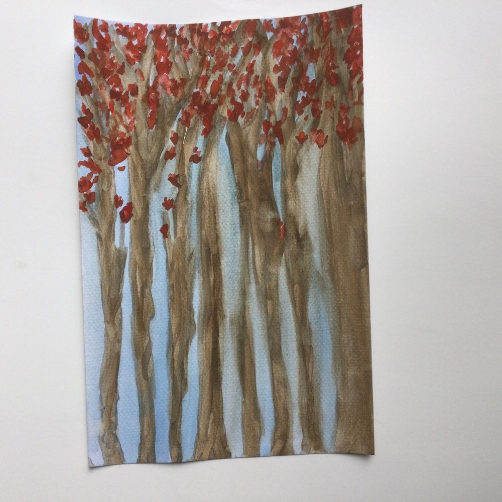 Fall Trees Watercolor Painting